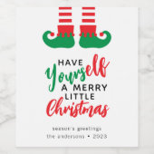 Funny Elf Merry Christmas Weinetikett (Einzelnes Label)