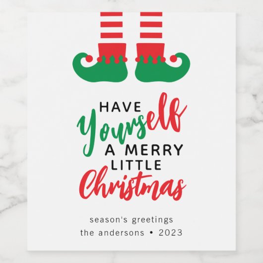 Funny Elf Merry Christmas Weinetikett (Einzelnes Label)
