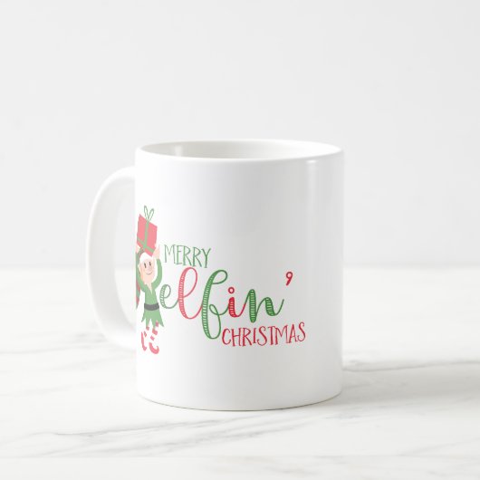 Funny Elf Merry Elfin's Weihnachten Kaffeetasse (Vorderseite Links)