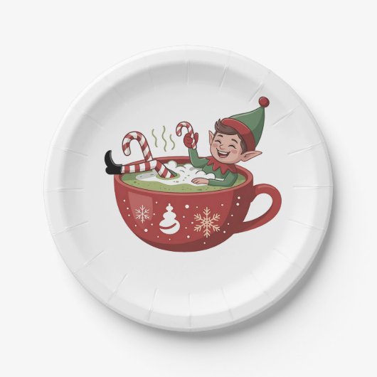 Funny Elf nimmt Matcha Bathub Weihnachten Pappteller (Vorderseite)