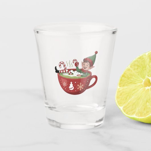 Funny Elf nimmt Matcha Bathub Weihnachten Schnapsglas (Vorderseite)