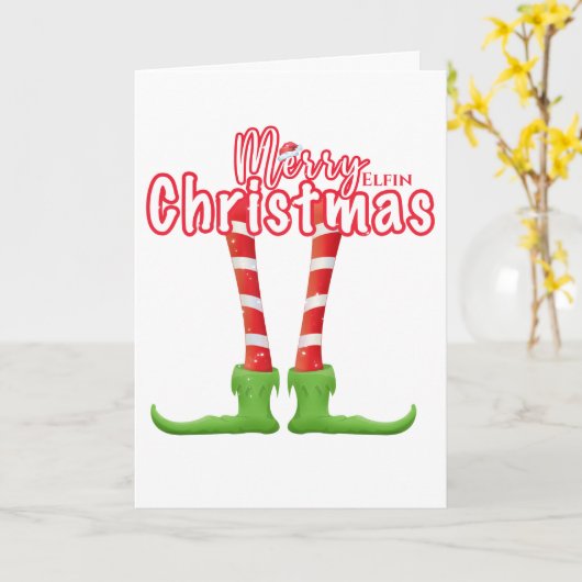 Funny elf Spaß fröhlich elfin Weihnachten niedlich Karte (Gelbe Blume)