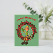 Funny Elf über den Weihnachtsfeiertag Postkarte (Stehend Vorderseite)
