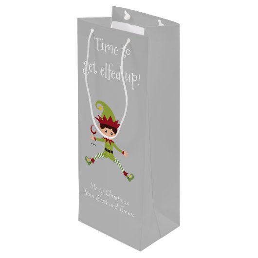 Funny Elf Weihnachten Elfenbeinküche Geschenktüte Für Weinflaschen (Rückseite Schrägansicht)