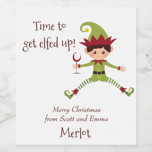 Funny Elf Weihnachten Elfenbeinküche Weinetikett (Einzelnes Label)