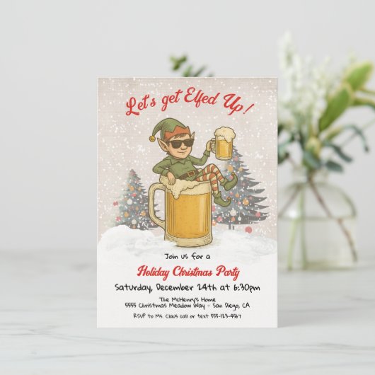 Funny Elfed up Beer Holiday Weihnachts-Party Einladung (Stehend Vorderseite)