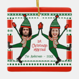 Funny Elves 1. Weihnachten Verheiratet Red Green C Keramikornament