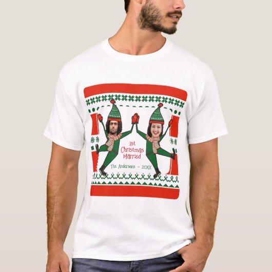 Funny Elves 1. Weihnachten Verheiratet Red Green C T-Shirt (Vorderseite)