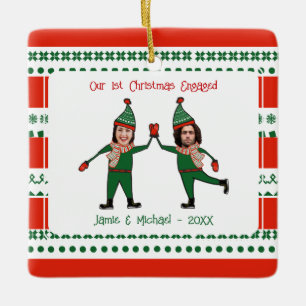 Funny Elves Unser 1. Weihnachts Verlobtes Rotes Gr Keramikornament
