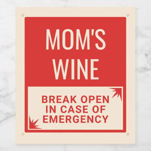 Funny Emergency Mama Weinetikett (Einzelnes Label)
