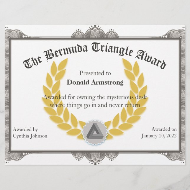 Funny Employee Award - Bermuda Triangle (Vorderseite)