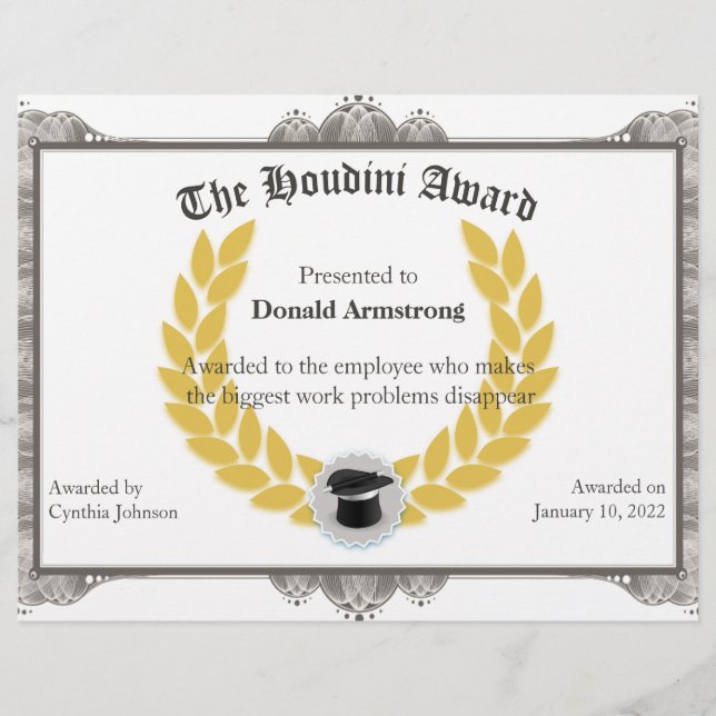 Funny Employee Award - Houdini (Vorderseite)