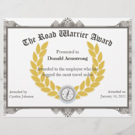 Funny Employee Award - Road Warrier
