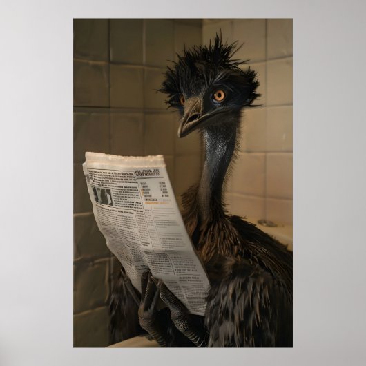 Funny Emu Bathroom Print, Newspaper Reading Animal Poster (Vorne)