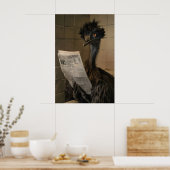 Funny Emu Bathroom Print, Newspaper Reading Animal Poster (Küche)
