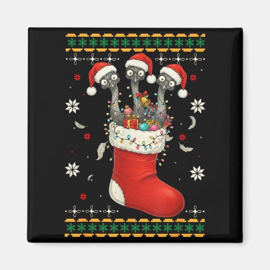 Funny Emu Bird In Xmas Socks Lights Christmas  Magnet (Vorne)