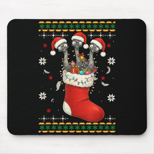 Funny Emu Bird In Xmas Socks Lights Christmas Mousepad (Vorne)