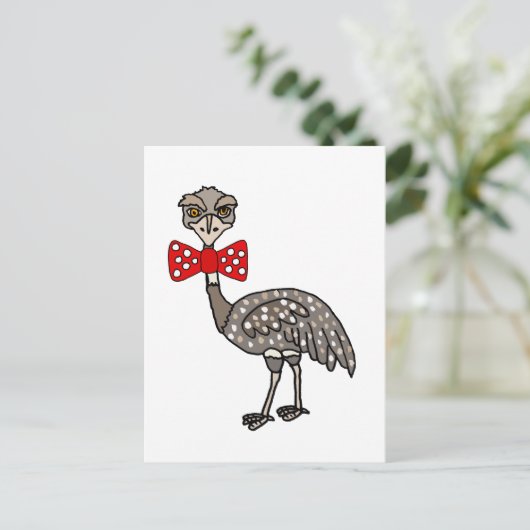 Funny Emu Bird mit roter Krawatte Postkarte (Stehend Vorderseite)