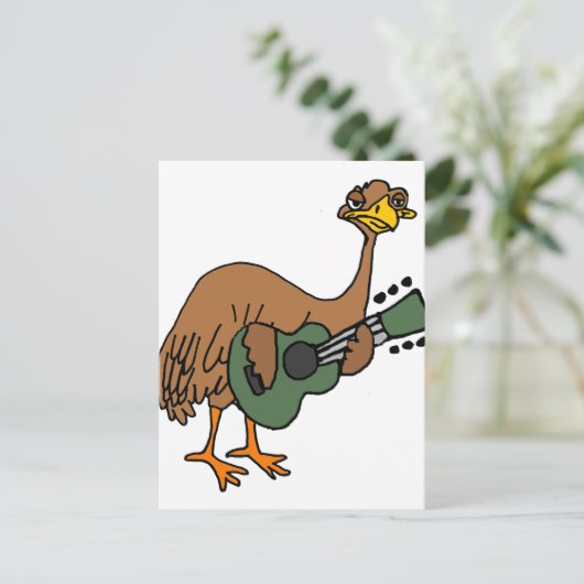 Funny Emu Bird Playing Gitarre Cartoon Postkarte (Stehend Vorderseite)