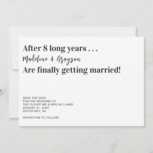Funny Endlich Erheiratung Hochzeit Save The Date (Rückseite)
