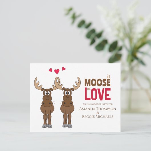 Funny Engagement Party Moose QR Code Facebook Postkarte (Stehend Vorderseite)