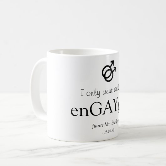 Funny 'enGAYged' Verlobung Kaffeetasse (Vorderseite Links)
