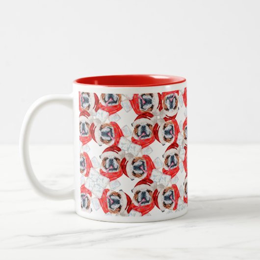 Funny English Bulldog Christmas Pattern Zweifarbige Tasse (Links)