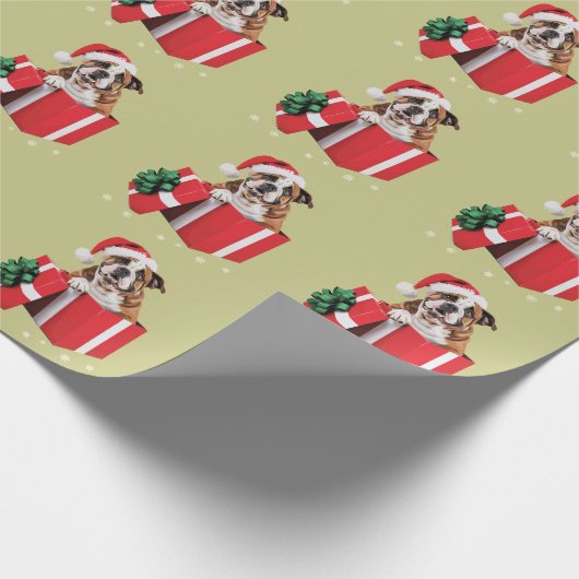 Funny English Bulldog Dog Tree Weihnachtsbeleuchtu Geschenkpapier (Ecke)