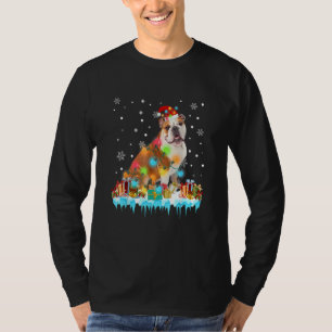Funny English Bulldog Dog Tree Weihnachtsbeleuchtu T-Shirt
