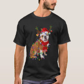 Funny English Bulldog Dog Tree Weihnachtsbeleuchtu T-Shirt (Vorderseite)
