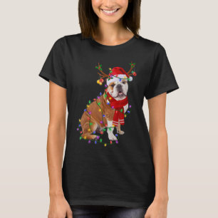Funny English Bulldog Dog Tree Weihnachtsbeleuchtu T-Shirt