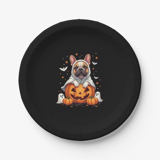 Funny English Bulldog Ghost Boo Halloween Womens M Pappteller (Vorderseite)