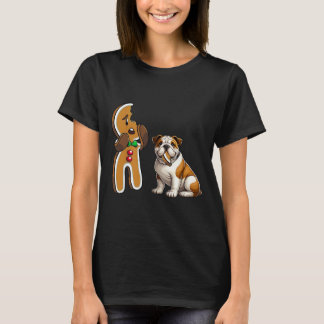 Funny English Bulldog Hund Biting Gingerbread Merr T-Shirt