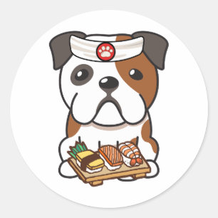 Funny English Bulldog ist ein Sushi-Koch Runder Aufkleber