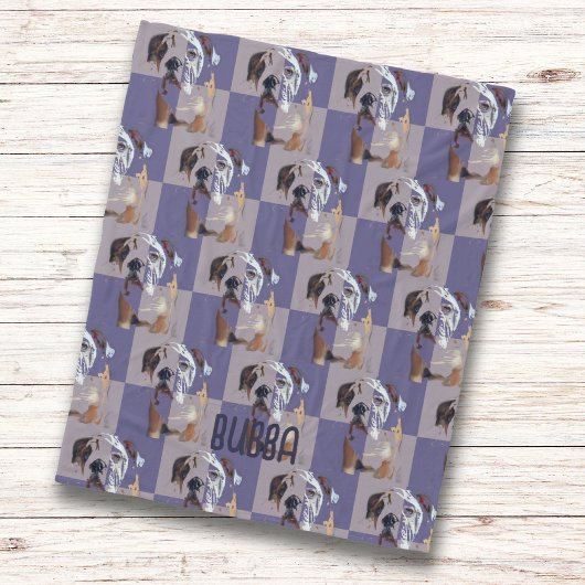 Funny English Bulldog Lila Tiled Fleecedecke