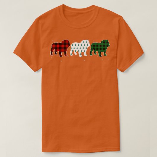 Funny English Bulldog Red Kariert Christmas Tree D T-Shirt (Design vorne)