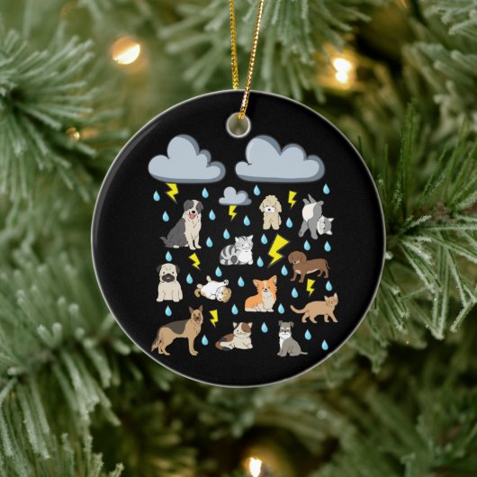 Funny English Idiom Raining Katzen und Hunde Welpe Keramik Ornament (Baum)