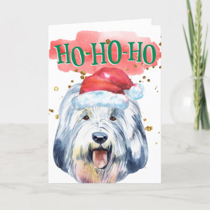Funny English sheepdog Weihnachtsmannmütze Yappy H Feiertagskarte