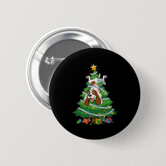 Funny English Springer Spaniel Dog Christmas Tree Button (Vorne & Hinten)
