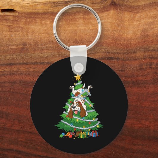 Funny English Springer Spaniel Dog Christmas Tree Schlüsselanhänger (Vorderseite)