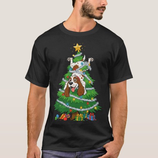 Funny English Springer Spaniel Dog Christmas Tree T-Shirt (Vorderseite)