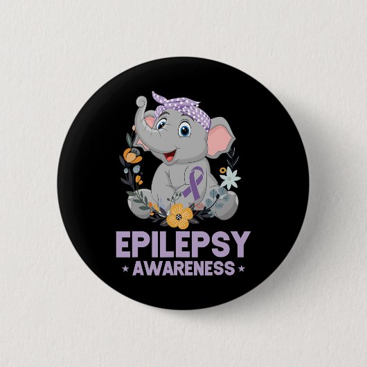 Funny Epilepsy Awareness Blume Elephant Ribbon 1 Button (Vorderseite)