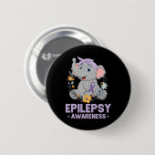 Funny Epilepsy Awareness Blume Elephant Ribbon 1 Button (Vorne & Hinten)