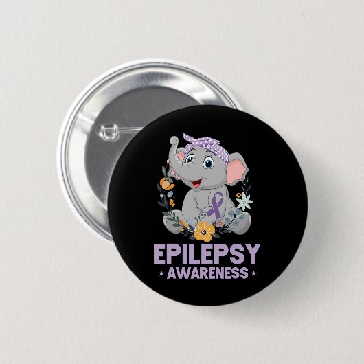 Funny Epilepsy Awareness Blume Elephant Ribbon 1 Button (Vorne & Hinten)