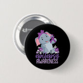 Funny Epilepsy Awareness Blume Elephant Ribbon Button (Vorne & Hinten)
