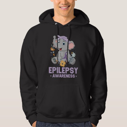 Funny Epilepsy Awareness Blume Elephant Ribbon Hoodie (Vorderseite)