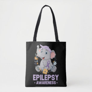 Funny Epilepsy Awareness Blume Elephant Ribbon Tasche
