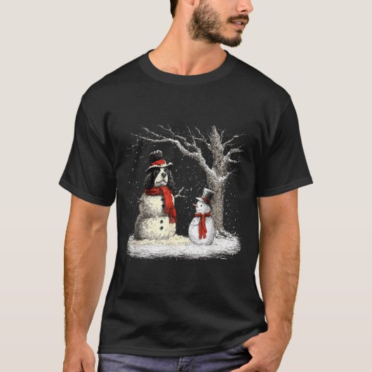 Funny Er Spaniel Dog In The Snow Tree Christmas Wi T-Shirt (Vorderseite)
