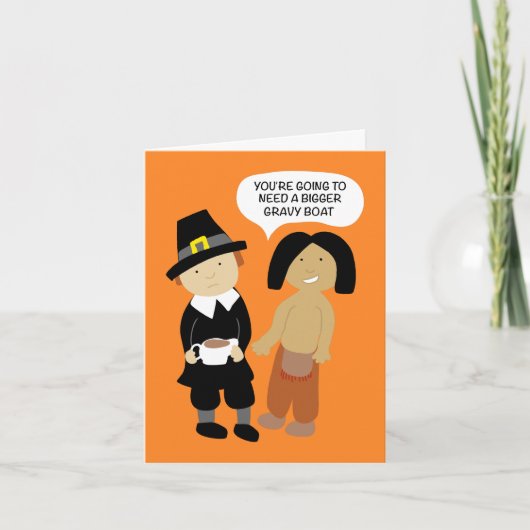 Funny Erntedank Card Pilgrill und indisch Dankeskarte (Vorderseite)