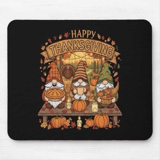 Funny Erntedank Gnome Squad mit festlichem Herbst Mousepad (Vorne)